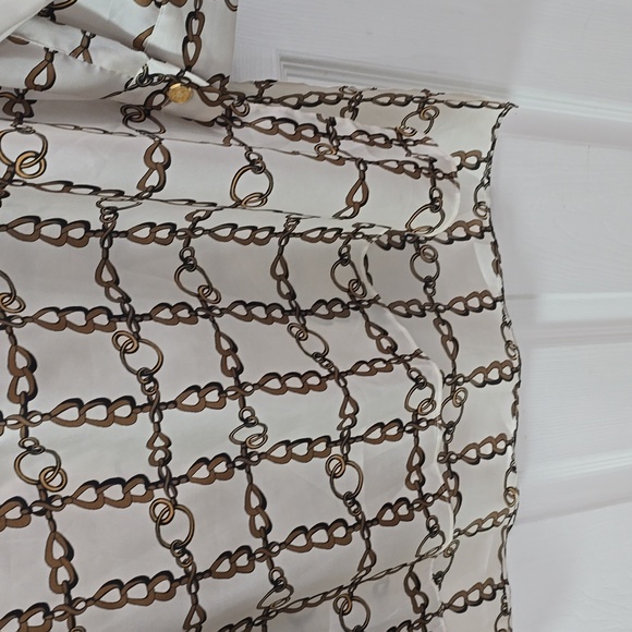 Zara Woman Chainlink Equestrian Tunic Shirt Blouse Cream Brown Size Large - Picture 7 of 13